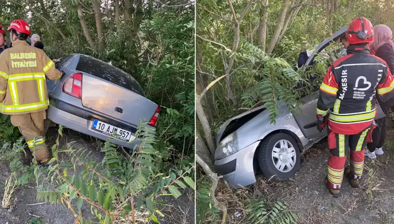Balıkesir'de Otomobilin Şarampole Yuvarlanması Sonrası İki Kişi Yaralandı